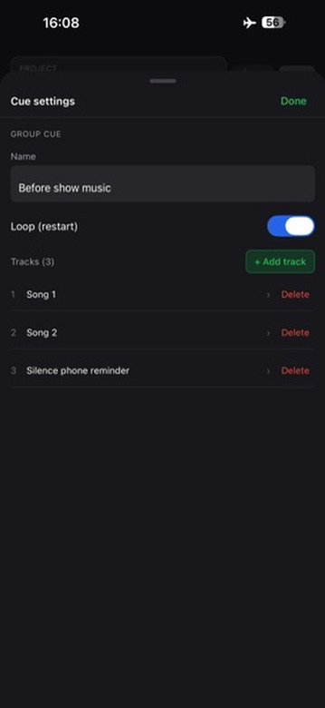 CuePlayer group cue settings with multiple tracks